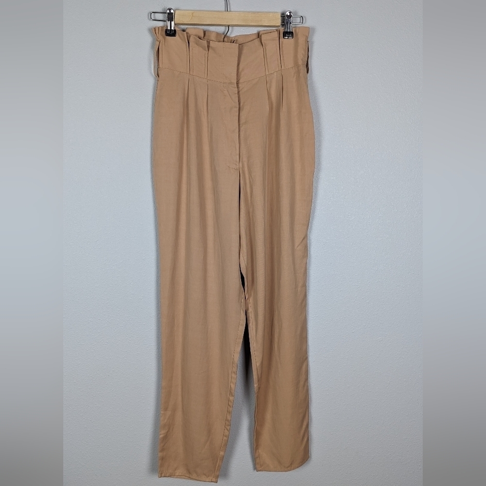 Tularosa Grayson Pleated High Rise Tan Straight Leg Trousers Size Small NO BELT